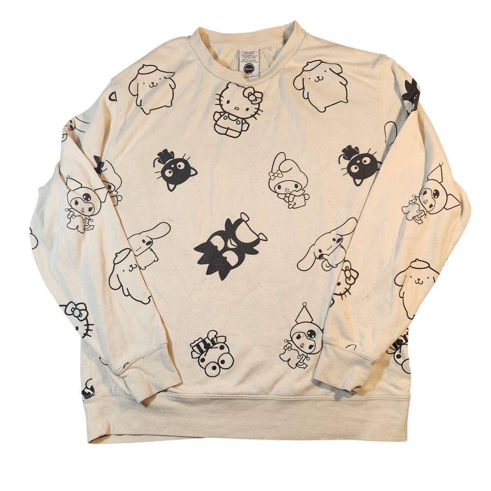 Hello Kitty Sanrio Friends Sweater Womens Large Bioworld Kawaii Graphic Pullover